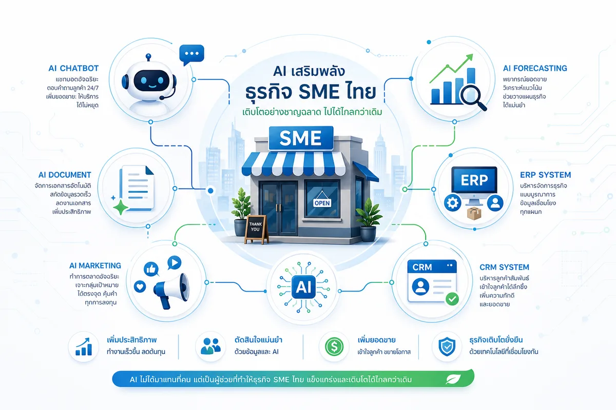 AI จัดการธุรกิจ SME ไทย 2569: รวมระบบและซอฟต์แวร์ที่ใช้ได้จริง