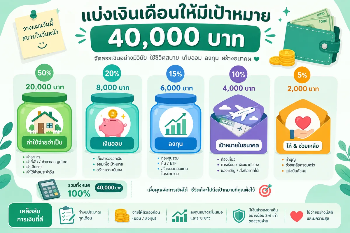 เงินเดือน 40,000 มีหนี้ยังเที่ยวได้: ตารางแบ่งเงินรายเดือนที่ใช้ได้จริง