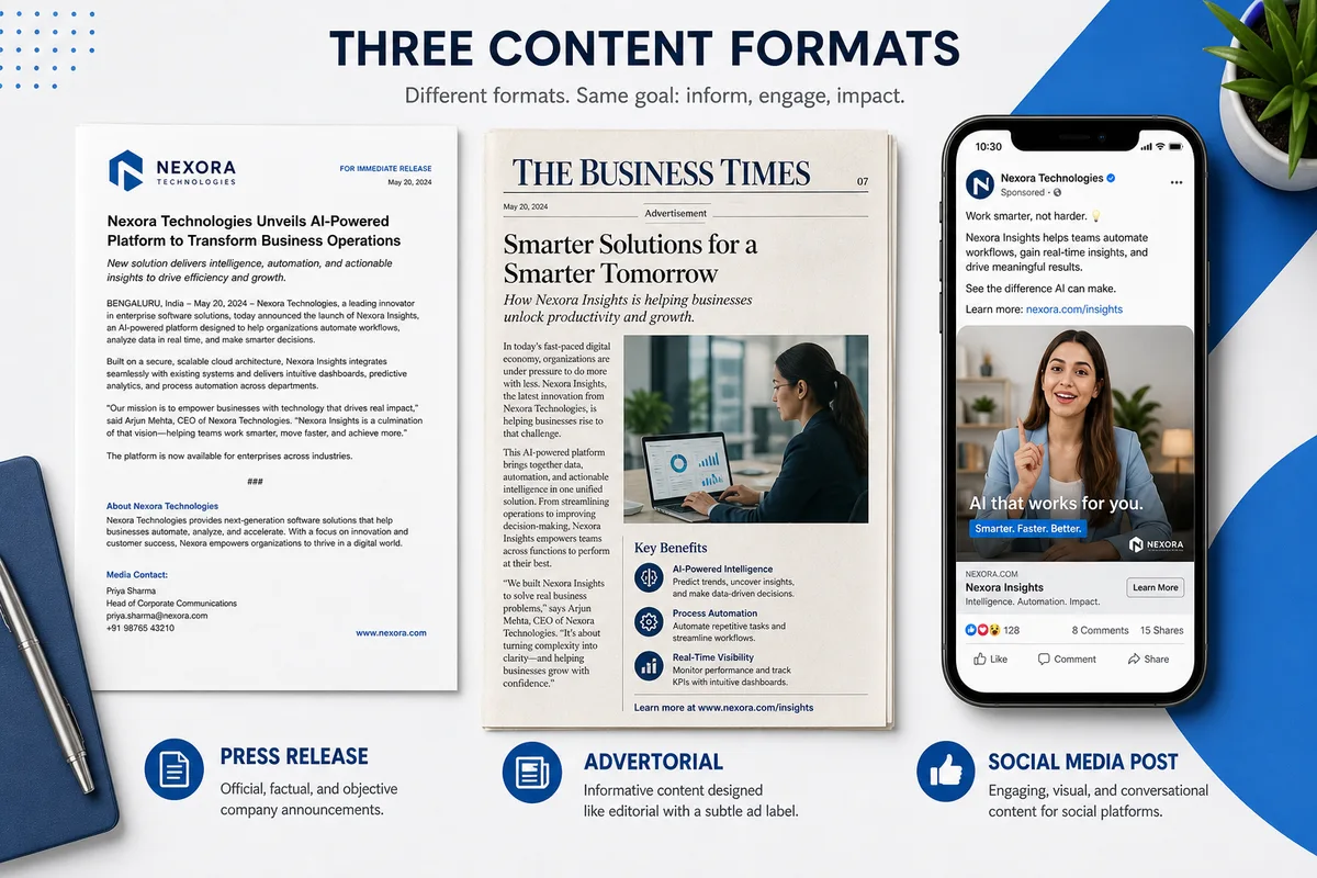 Press Release vs Advertorial vs Sponsored Content: ต่างกันอย่างไร เลือกแบบไหนให้คุ้มงบ PR