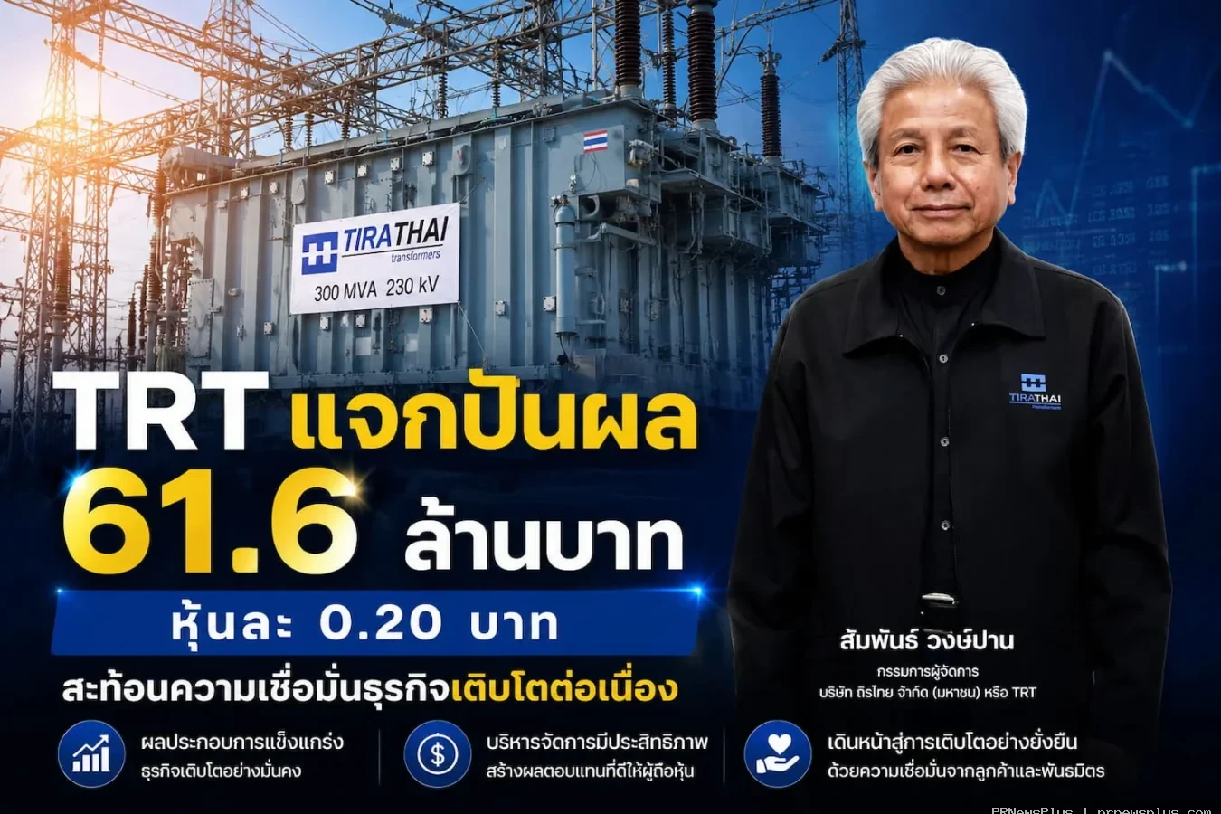 TRT แจกปันผล 61.6 ล้านบาท หุ้นละ 0.20 บาท สะท้อนความเชื่อมั่นธุรกิจเติบโตต่อเนื่อง
