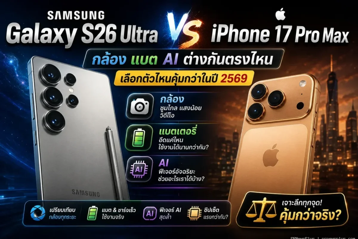 Samsung Galaxy S26 Ultra vs iPhone 17 Pro Max: กล้อง แบต AI ต่างกันตรงไหน เลือกตัวไหนคุ้มกว่าในปี 2569
